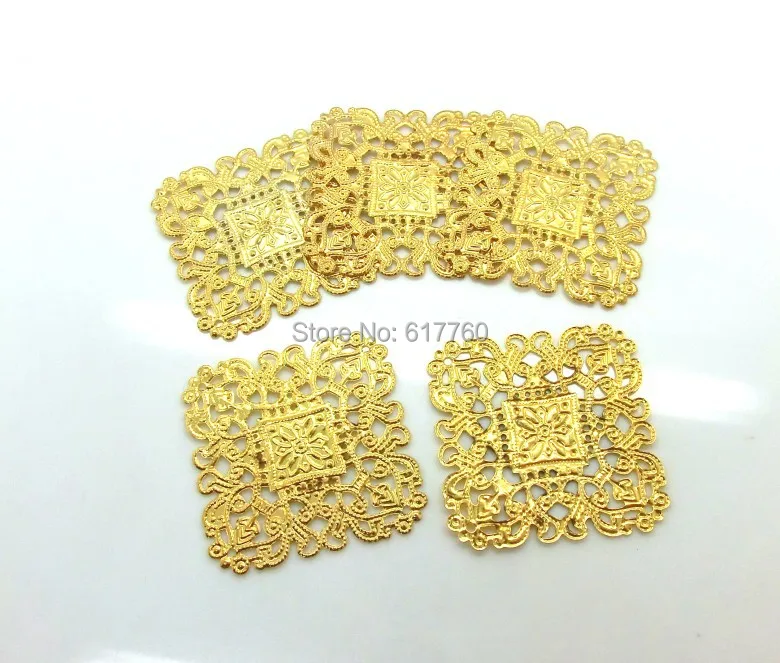 

Free shipping-50Pcs Gold Tone Filigree Square Wraps Connectors Jewelry Findings DIY Connectors 40x40mm J0032