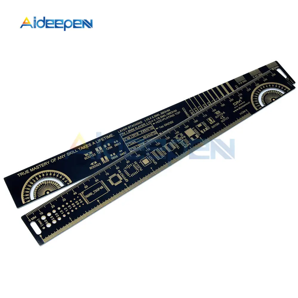 25CM 10 Inch PCB Ruler For Electronic Engineers Measuring Tool PCB Reference Ruler Chip IC SMD Diode Transistor R-4 Gold Color