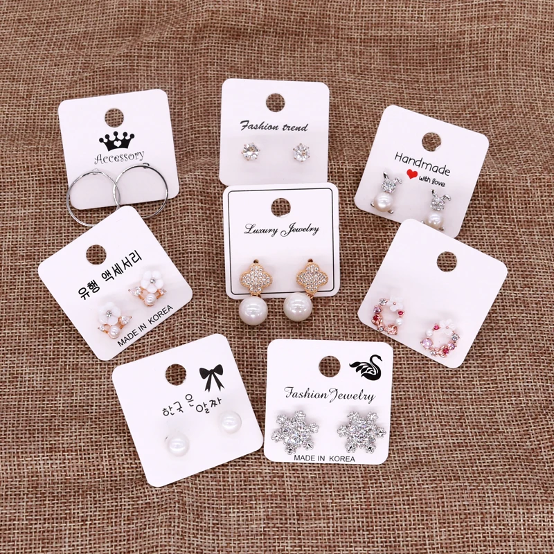 

100pcs per lot white/kraft square shape earrings card 4*4cm ear studs earring display packaging cards can custom logo