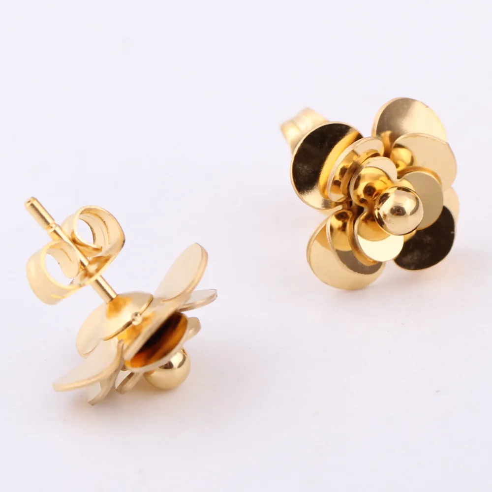 Fashion Women Earrings 316LStainless Steel Rose Gold Color Flower Stud Earrings