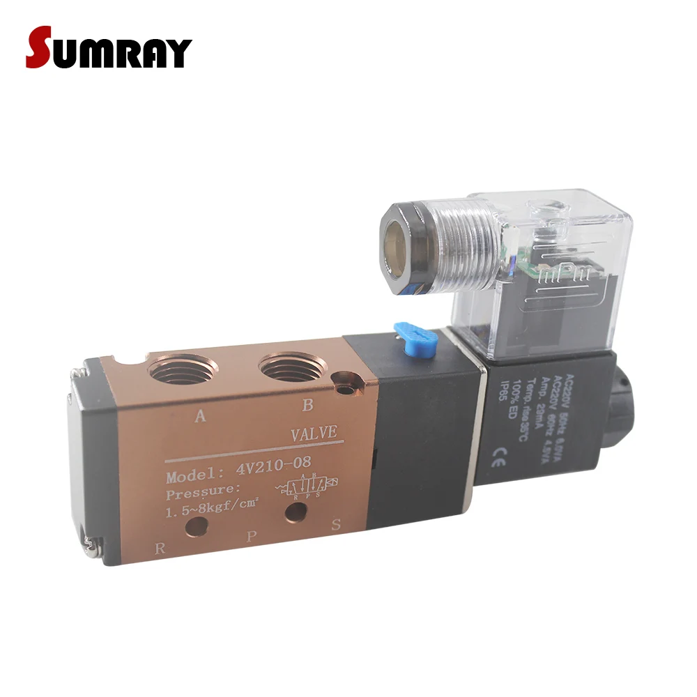 4V210-08 Air Electric Magnetic Valve 5 Way 2 Position Control Pneumatic Solenoid Valve AC220V/110V/380V DC12V/24V/36V