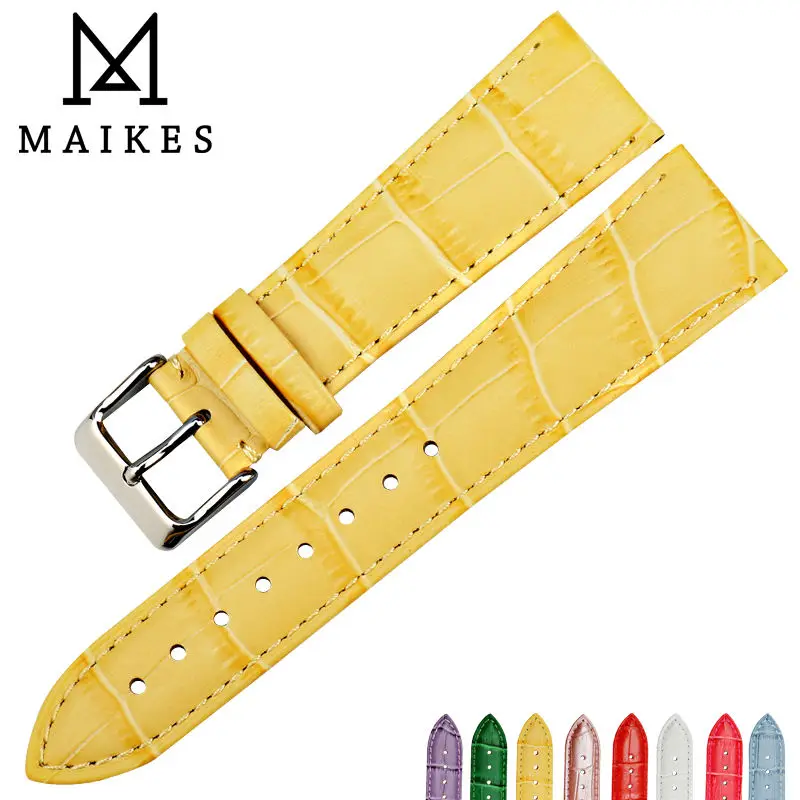 MAIKES New watch accessories 12mm-22mm watchbands women blue genuine leather watch strap wristband for Citizen watch band