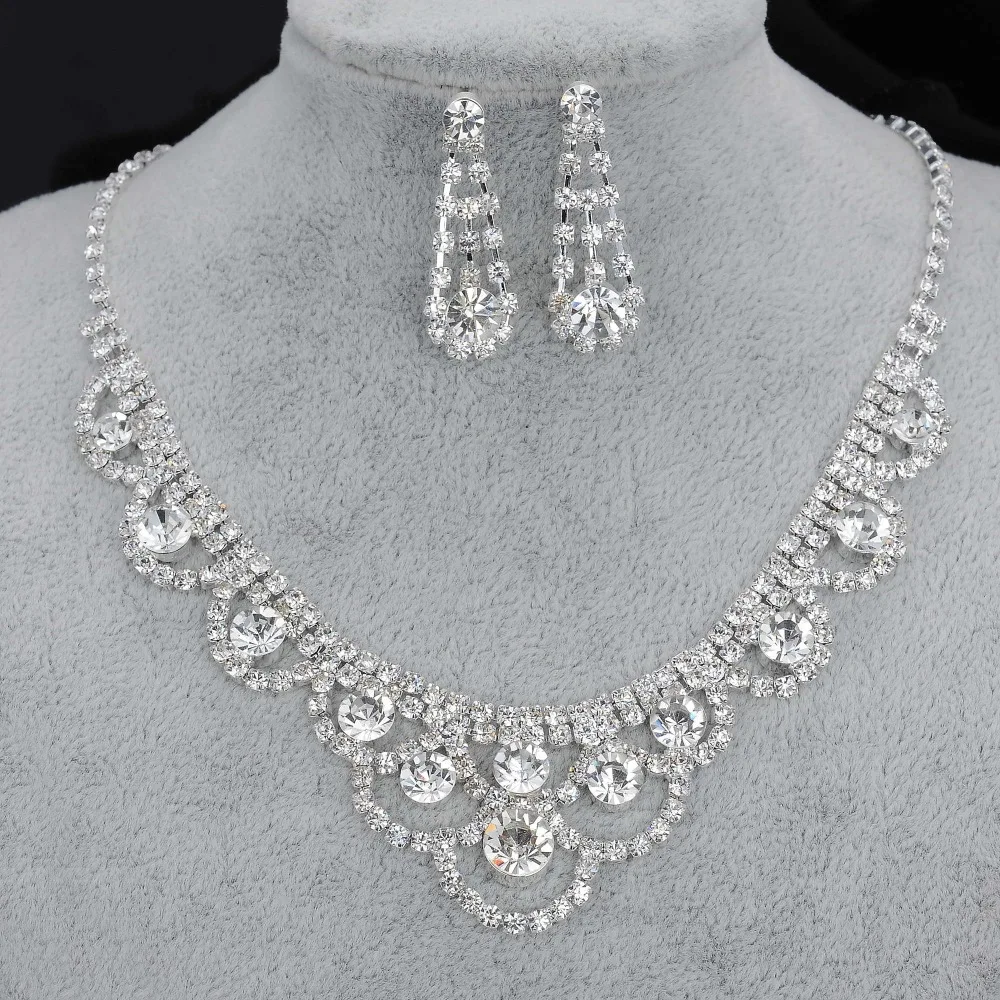 BLIJERY Elegant Bridesmaid Bridal Jewelry Sets Bling Rhinestone Crystal NECKLACE+EARRINGS SET Women Wedding Party Jewelry Sets