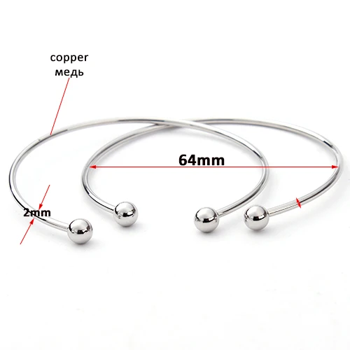 5pcs/lot European Silver Color Adjustable Cuff Open Bangles for Women Expandable Wire Bangles Bracelets With Bead Charms F2012