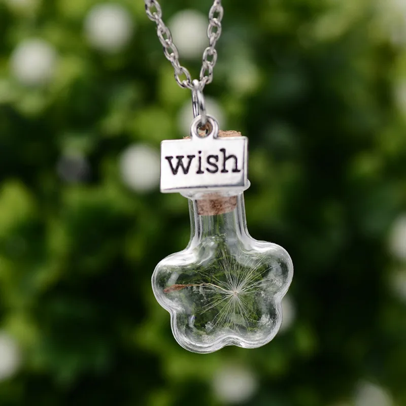 Natural Dandelion Seeds In Drift Bottle Pendant Necklaces Women Girls Wish Charms Choker Jewelry Wedding Party Gift