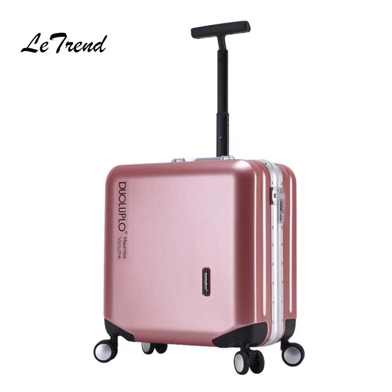 LeTrend Aluminium Frame Rose Gold Rolling Luggage Spinner Trolley Travel Bag 18 inch Women Men Cabin Suitcases Wheels Trunk