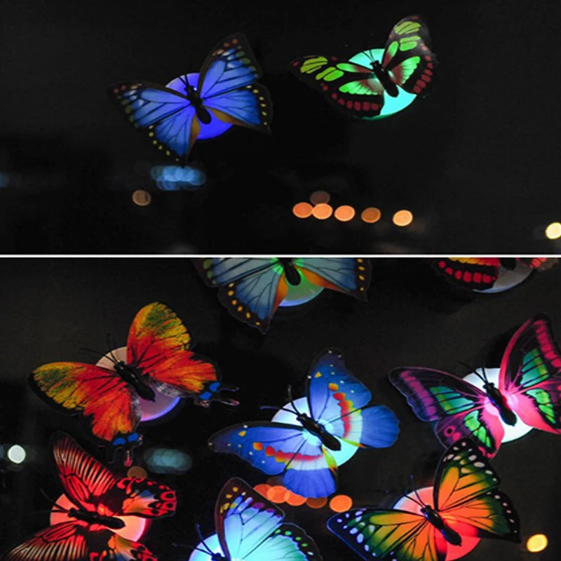 LED Light Night with Colorful Changing Butterfly Indoor Light with Suction Pad Home Party Desk Wall Decor