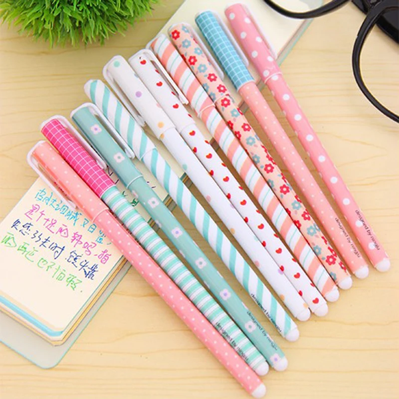 10 Pcs/Set Color Gel Pen Kawaii Stationery Korean Flower Canetas Escolar Papelaria Zakka Office Material School Supplies