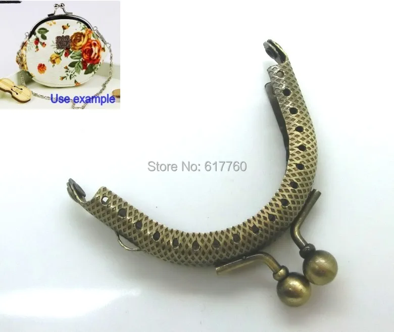 Free Shipping-5PCs Antique Bronze Bead Purse Bag Metal Arch Frame Kiss Clasp Lock 6.5x5.5cm(2 4/8