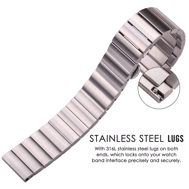 High Quality Stainless Steel Watchbands Bracelet 16mm 18mm 20mm 22mm Silver Black Metal Watch Band Strap Fit For Huawei Gear S3