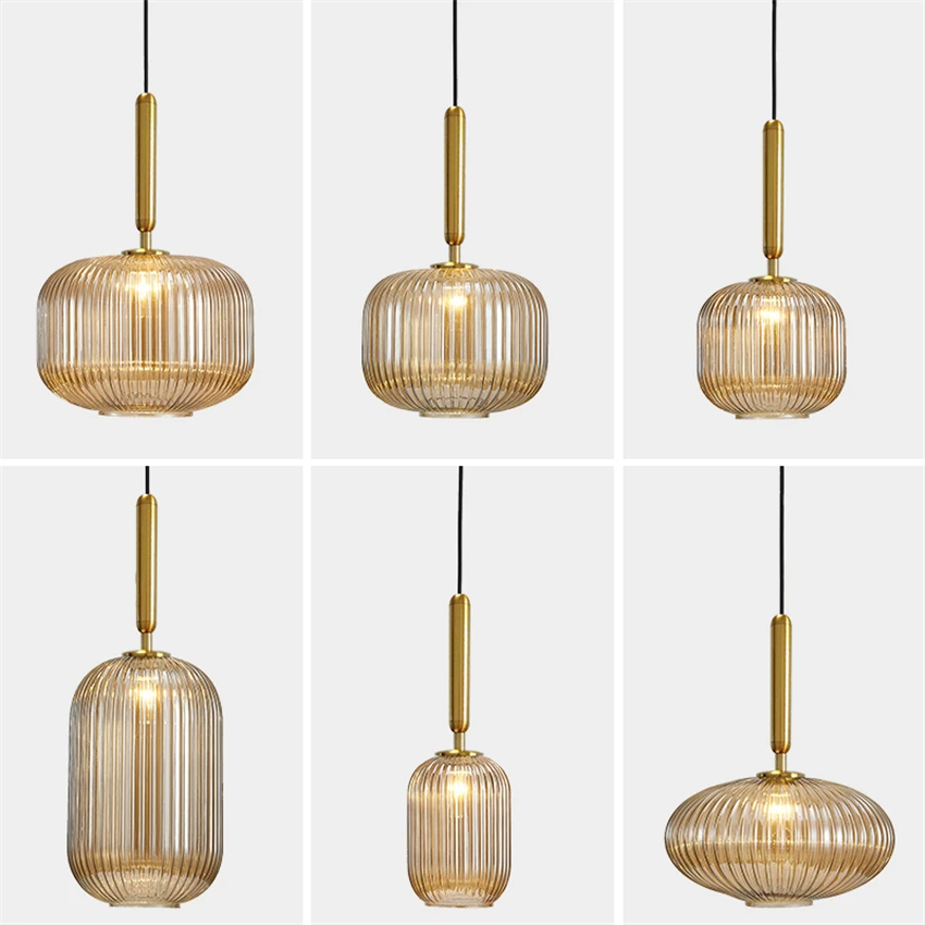 

Nordic Corrugated Glass Tank Pendant Lights Dining Room Kitchen Bedroom Vintage Glass Hanging Lamps Shop Luxury Bar Fixtures