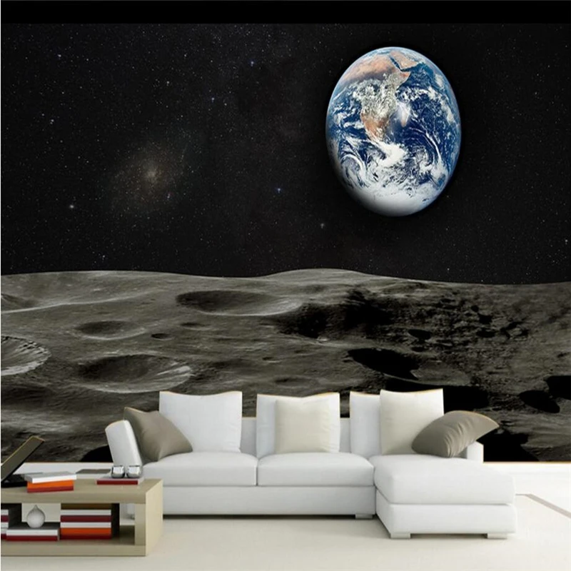 

beibehang wall paper 3D stereoscopic television sofa living room bedroom mural wallpaper planet moon night sky wall wallpaper