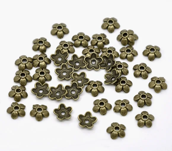 Handmade Beads Caps Flower Antique Bronze Color DIY Bracelets Women Jewelry Findings (Fits 8mm-14mm Beads) 6.5mm x 6.5mm,400PCs