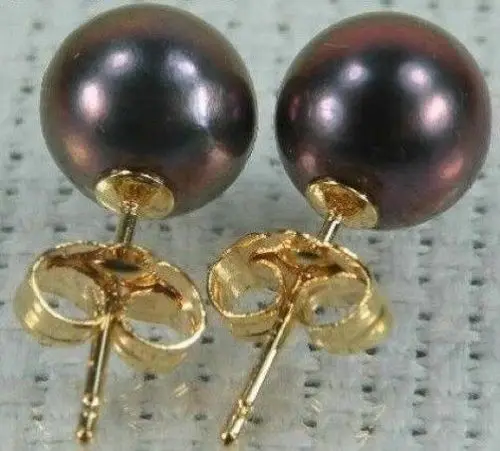 

HOT 14K SOLID GOLD MARKED 10-11 MM PERFECT ROUND TAHITIAN BLACK PEARL EARRING