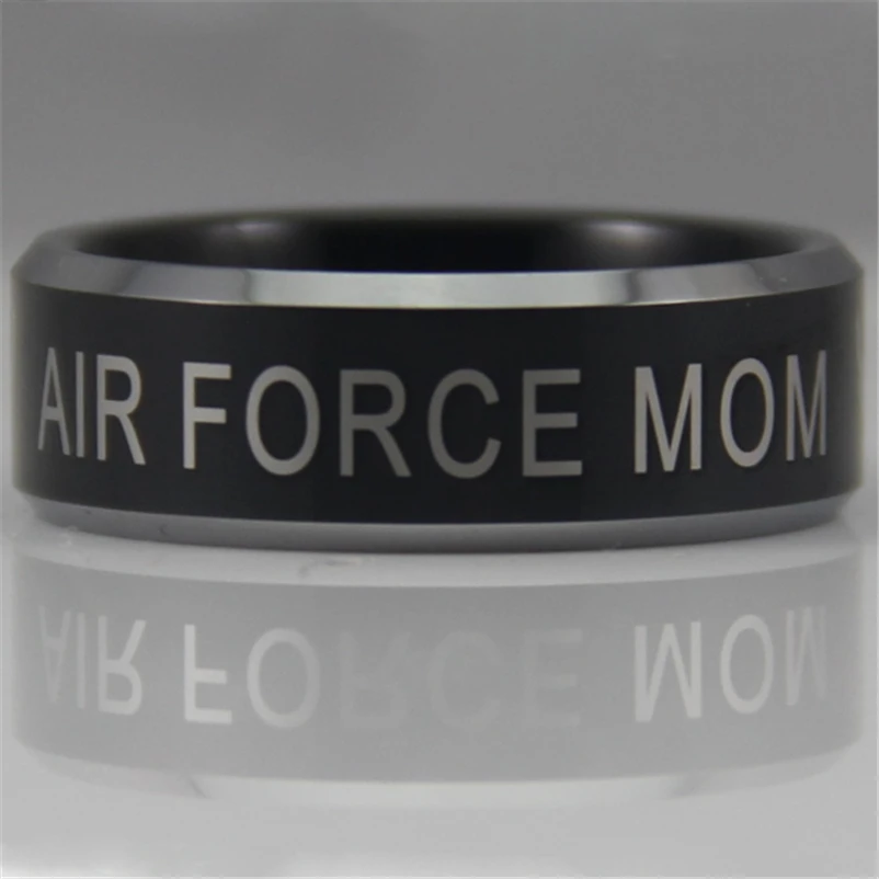 Free Shipping YGK JEWELRY Hot Sales 8MM Military Air Force MoM Design Men's Black Tungsten Comfort Fit Ring