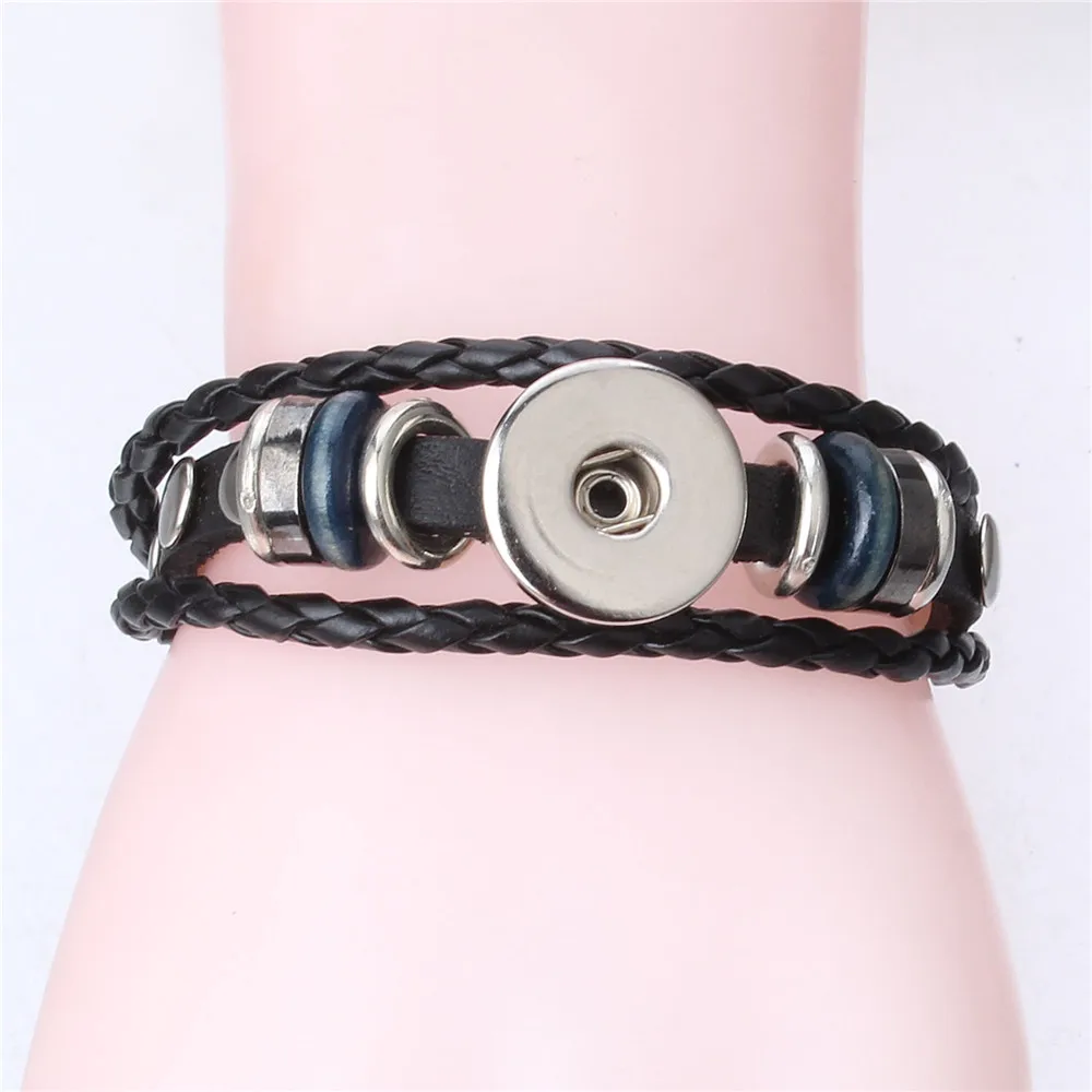 Hot Sale Snap Button Bracelet 18MM Snap Leather Bracelets Rivet Handmade Braided Bracelet Bangle For Women Men Buttons Jewelry