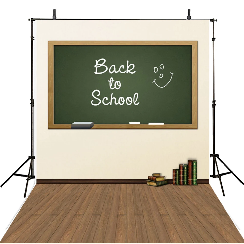 Back to School Themed Backdrop Wooden Floor Printed Pure White Wall Dark Green Board Baby Kids Photography Studio Backgrounds