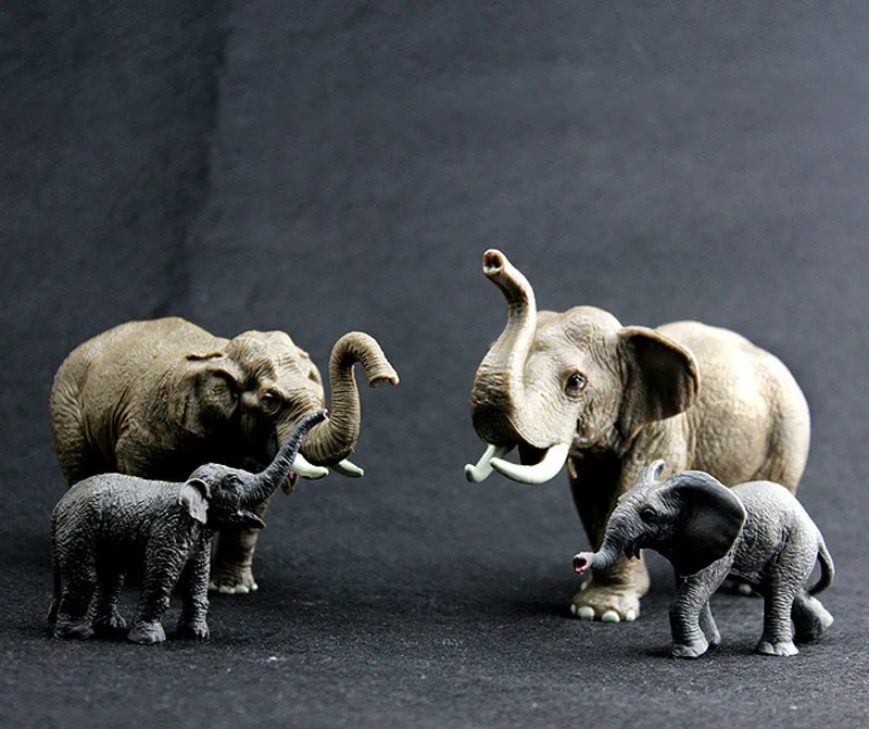 4Pcs/Set Animals World Asian Elephant Family Plastic Static Model PVC Action Figures Toys Gift for Kids Education Toy Gifts