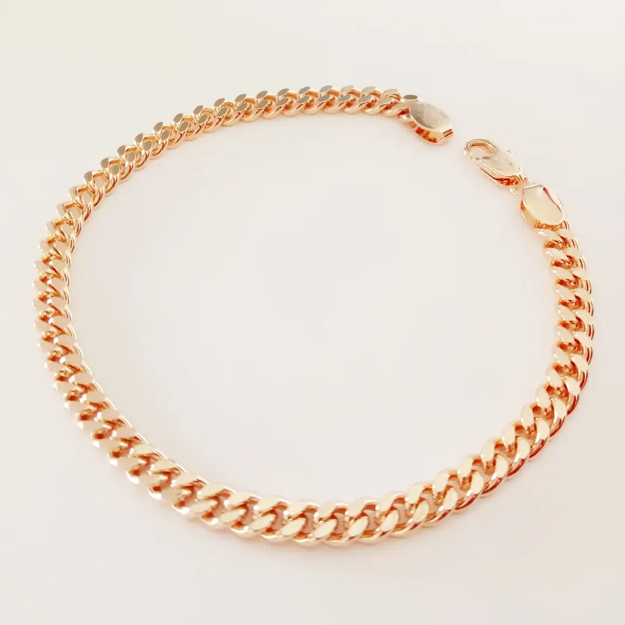 New Trendy 585 Rose Gold Color Men Bracelet Jewelry Fashion 22CM Long 5MM Wide Hand Link Chain Bracelets for Men Women