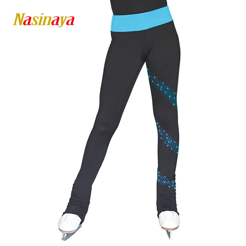 Custom design skating costume girl pants crystal black roller performance training figure skating pants