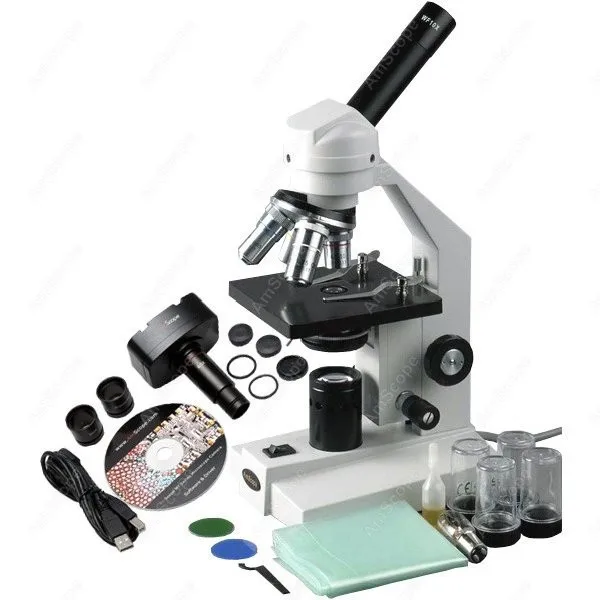 Monocular Compound Microscope--AmScope Supplies 40X-1000X Monocular Compound Microscope + 1.3MP Digital Camera