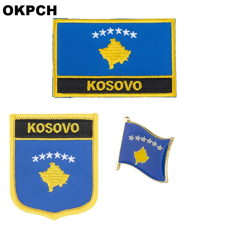 KOSOVO Bandiera Nazionale Ricamato il Ferro sul Toppe E Stemmi per Abbigliamento Metallo badge PT0243-3