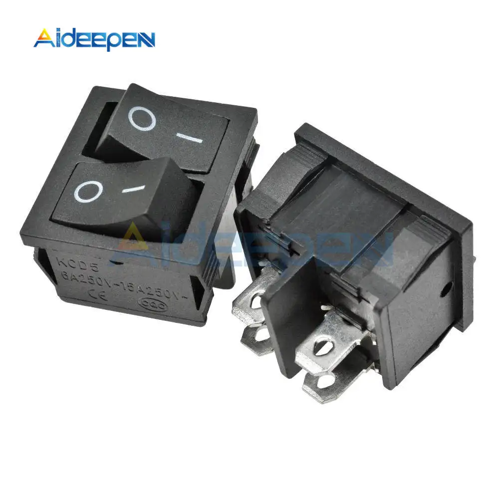 1PC KCD5 4PIN Double Latching Rocker Switch ON-OFF Power Switch Push Button Switch Seesaw Switch 6A 250V AC Black