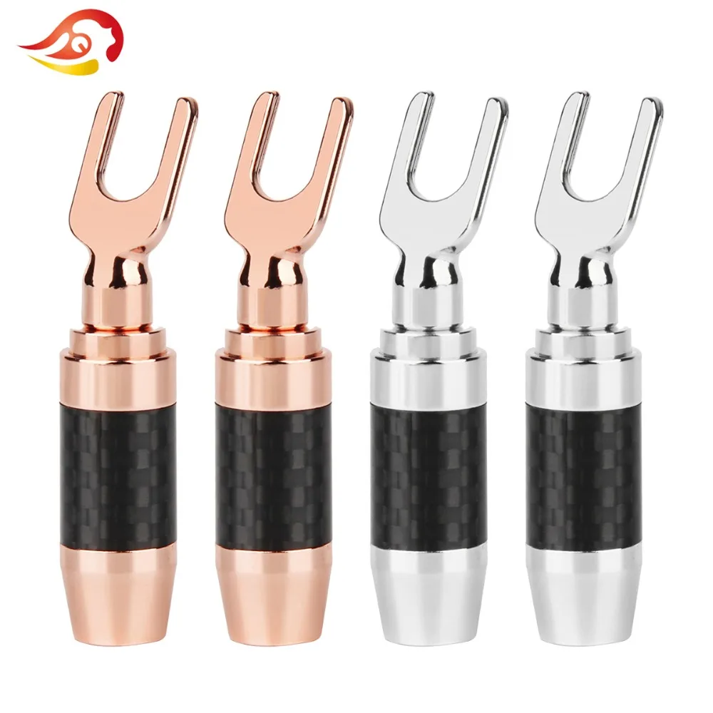 QYFANG Y/U Type Brass Speaker Plugs Audio Jack Screw Fork Spade Connector Gold Plated Binding Post Banana Plug Male Connector