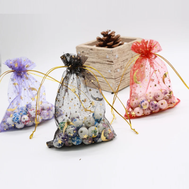 Imagem -06 - Estrelas da Lua Peças Lote Organza Bolsa 7x9cm 9x12cm Pequeno Bolsa de Doces de Casamento Presente de Natal Jóias Nozes Embalagens Bags & Pouches 1000