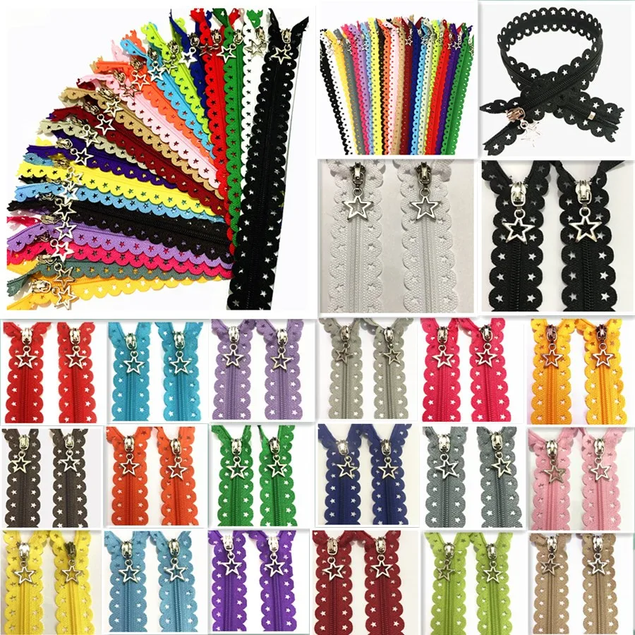 50pcs  3# Star Lace(12/16inch) 30/40CM Star Lace Zippers Sewing Tailoring Accessories 20 Color
