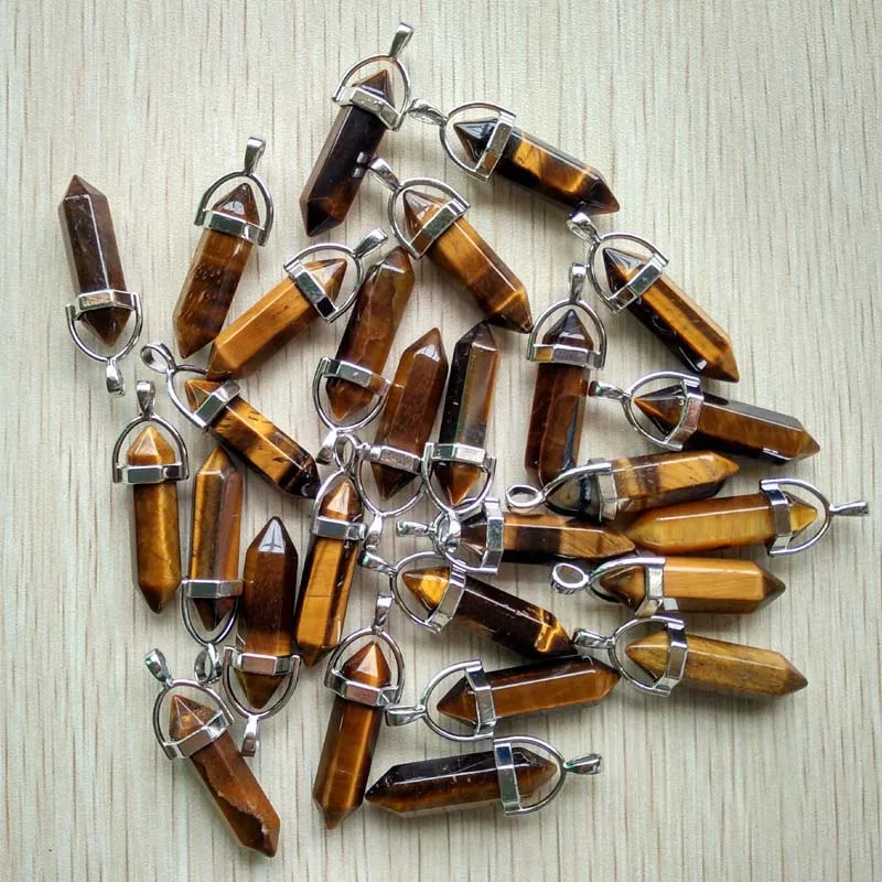 

2018 new natural tiger eye stone pillar shape charms point Chakra pendants for jewelry making 12pcs/lot Wholesale free