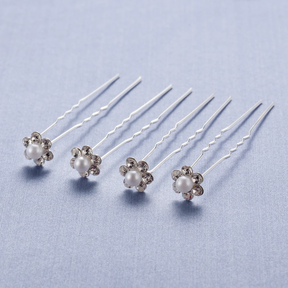 20Pcs Fashion Wedding Bridal Pearl Flower Clear Crystal Rhinestone Hair Pins Clips Bridesmaid Hairwear Jewelry Hair Accessories