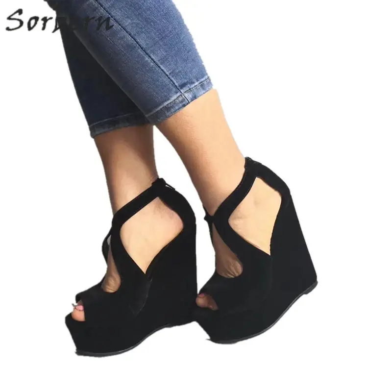 

Sorbern Women Sandals Wedges Shoes Black Sandals High Heels 2019 Plus Size Custom Color Sandalia Plataforma Summer Sandals