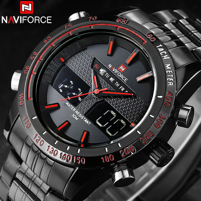 NAVIFORCE Luxury Brand Watches Men Steel Quartz Analog Digital LED Watch Dual Time Sport Watch Male Clock Relogio Masculino