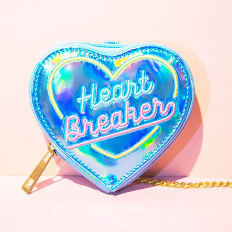 Brilljoy Fashion Heart-shaped Purse Hologram Wallet Heart Shape Women Laser Hologram Zipper Wallets Clutch Bank Card Coin Purses