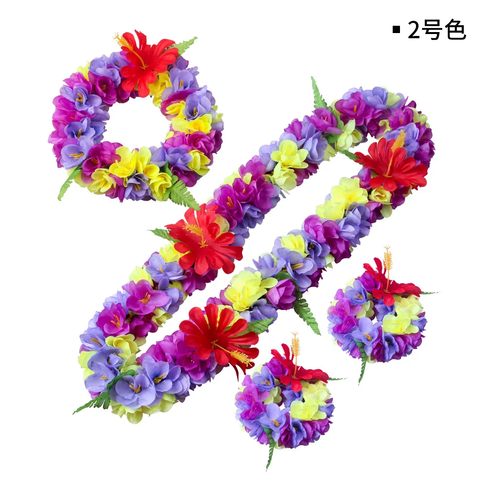 Hawaiian Garland with Artificial Flowers, Necklace, Headband Set, Wedding Fancy Dress, Beach Fun Party Decor, DIY Gift, High Qua
