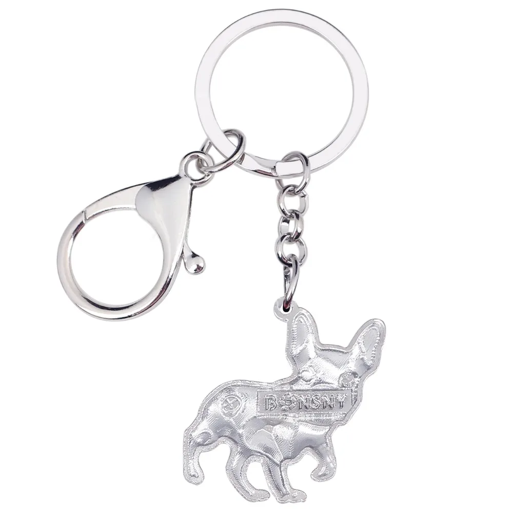 Bonsny Enamel Alloy Rhinestone French Bulldog Pug Dog Key Chains Keychain Animal Jewelry For Women Girls Bag Car Charms Gift Pet