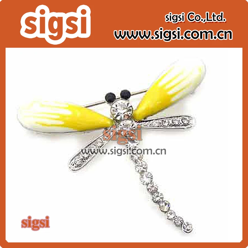 100pcs Yellow enamel fancy dragonfly rhinestone anmal brooch pin for gift/party/wedding