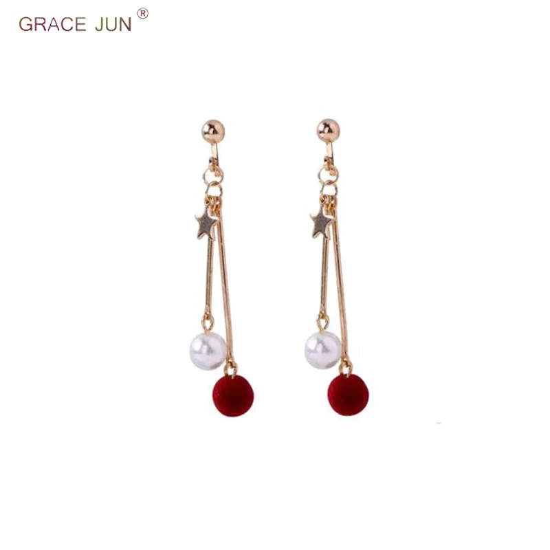 GRACE JUN серьги-клипсы золотого цвета без пирсинга для женщин, модные серьги-манжеты с жемчугом и звездами, великолепные ювелирные изделия, бижутерия