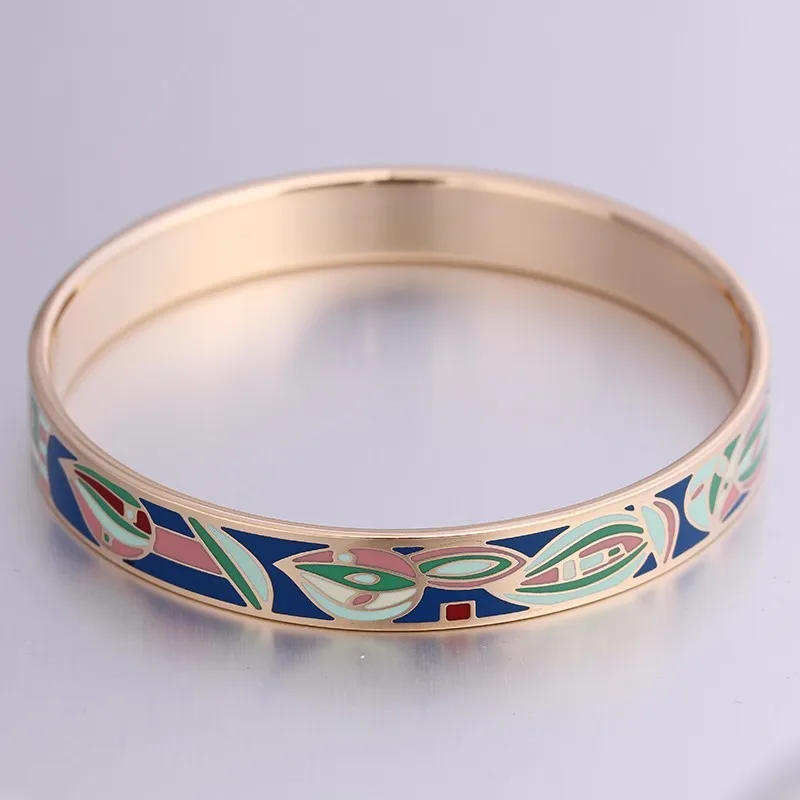 

R&X New Promotions Europe Fashion Jewelry 10MM Width Enamel Rose gold Stainless Steel Snap Bracelet Femme Filled Bangles