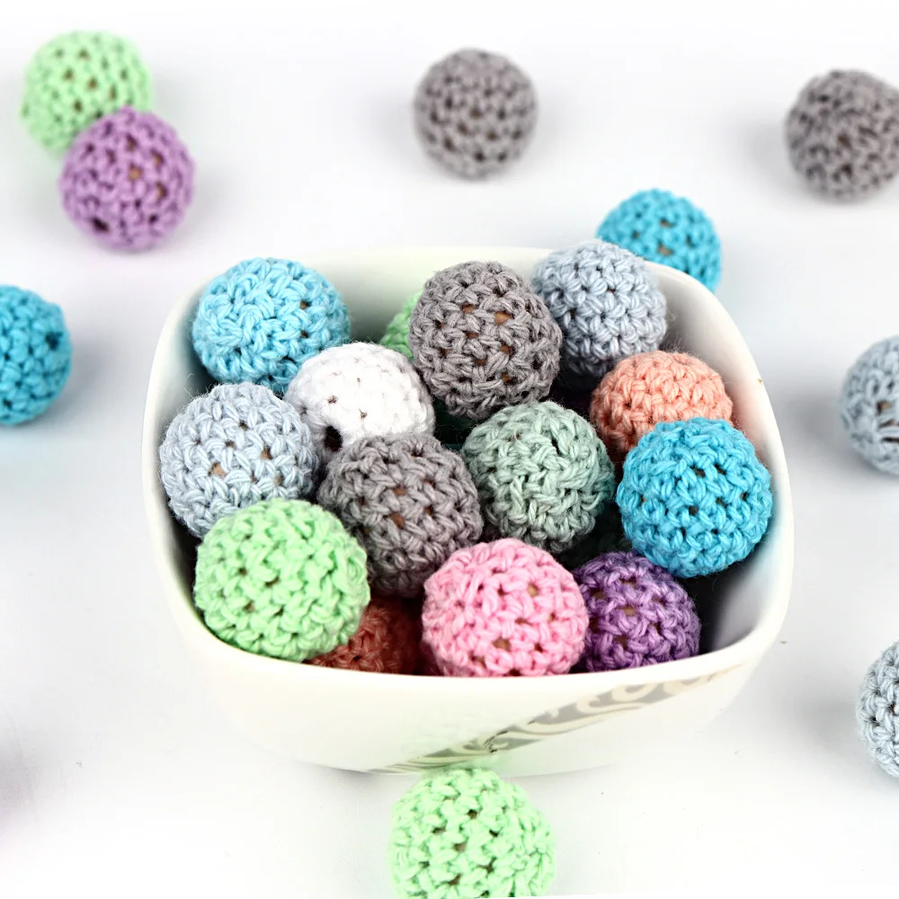 

50pcs Baby Nursing Teether Crochet Beads 16mm Teeth Nursing Pacifier Teething Beads Teething Wood Rattles Toys Nursing Gift