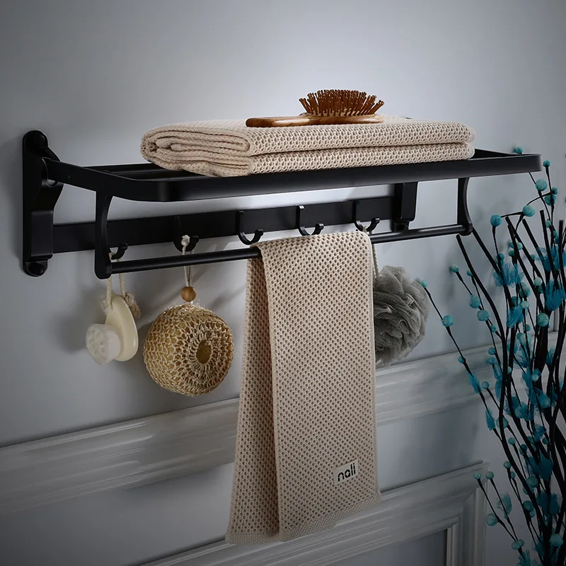 

Folding Movable Bath Towel Holder Aluminum Black/White Bathroom Towel Rack Folding Towel Holder Bathroom Towel Bar