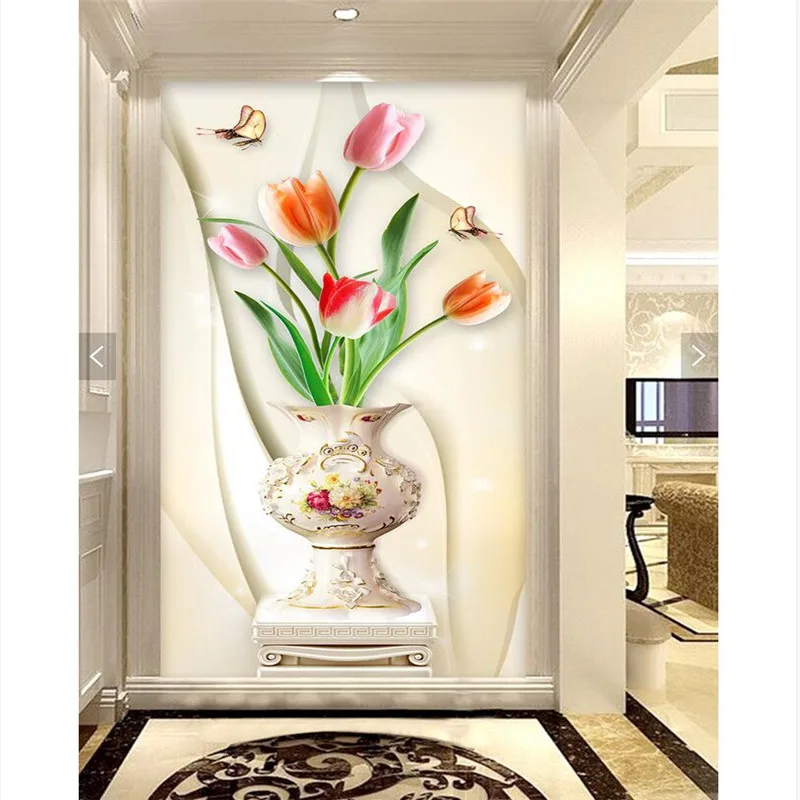 beibehang Custom wallpaper 3d art backdrop simple white vase coverage Modern Wall Painting For Living wallpaper red tulips mural