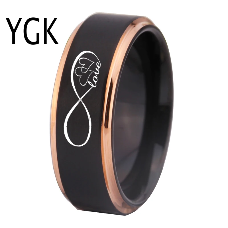 

YGK Jewelry Infinity Love Design Matte Black With Rose Step Tungsten Ring New Men's Wedding Engagement Anniversary Gift Ring