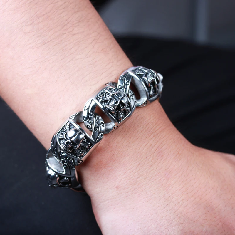 

Men's Heavy Jewelry Skull Biker chain Bracelet 316L Stainless steel 26MM 8.7''