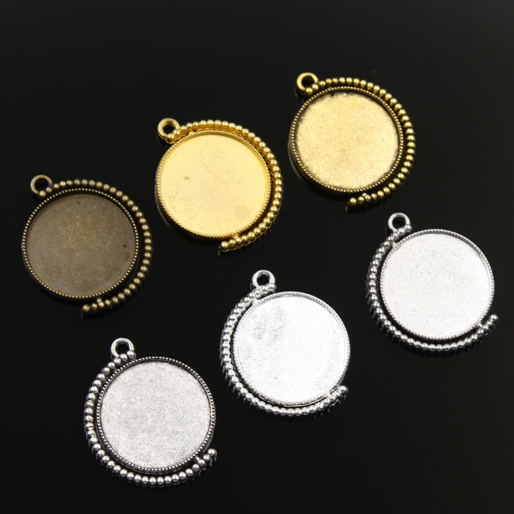 6Colors New Fashion 5pcs 25mm Inner Size Silver Color Can Rotate Double Sided Bronze Gold Classic Simple Cabochon Base Setting