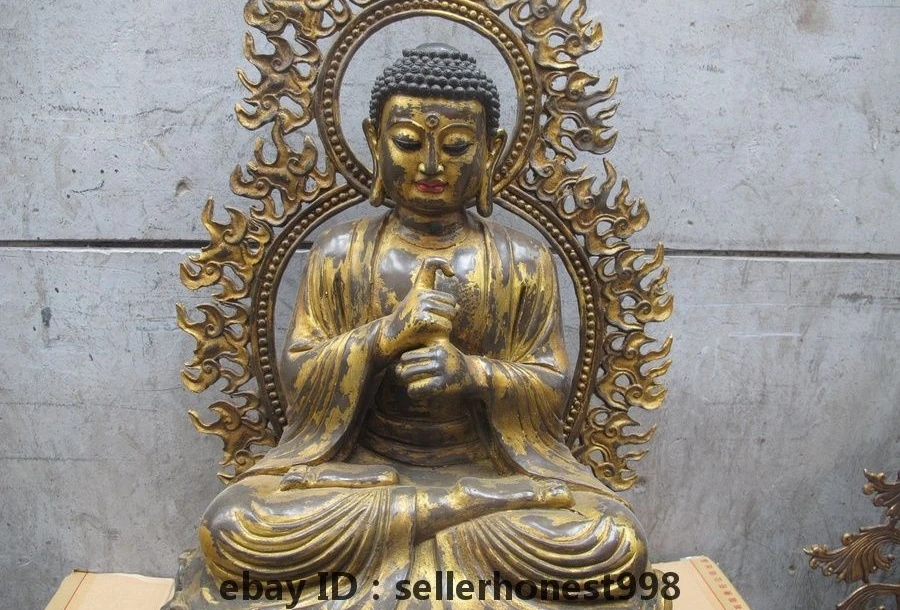 Tibet Buddhism Flame backlit Mahavairocana Tathagata Buddha Bronze Statue