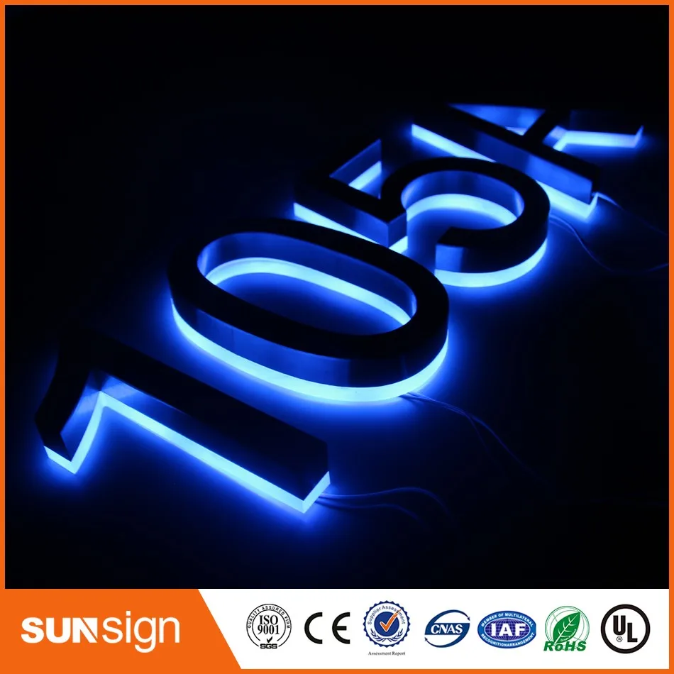 H 20 centimetri Sunsign 0-9 Numeri Civici Moderna Illuminato A LED In Acciaio Inox Numero di LED