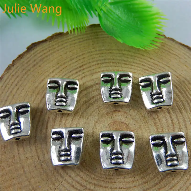 Julie Wang 15PCS Human Face Beads Metal Alloy Antique Bead Handmade Jewelry DIY Bracelet Accessory Findings Making