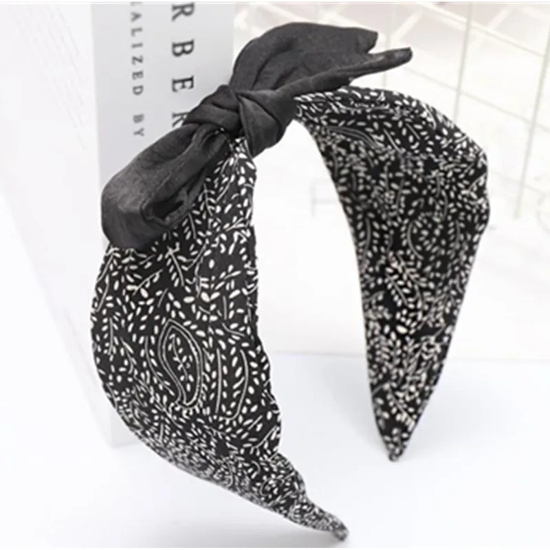 New Bowknot Headband Wide Leaves Print Hairband Simple Style Women Hair Accessories Wide Headband Adults Bow Head Band